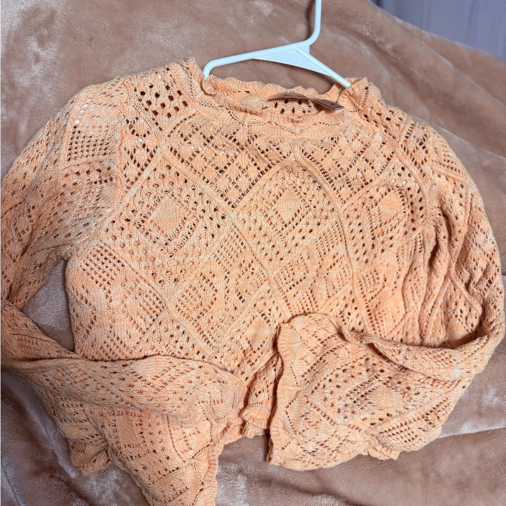 Willow & Root Peach Crochet Knit Top